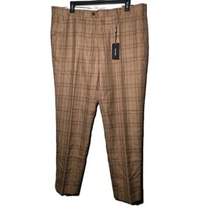 NWT Gianni Feraud Men's Mid  Brown Check Cropped Pants  Trousers W38 L32